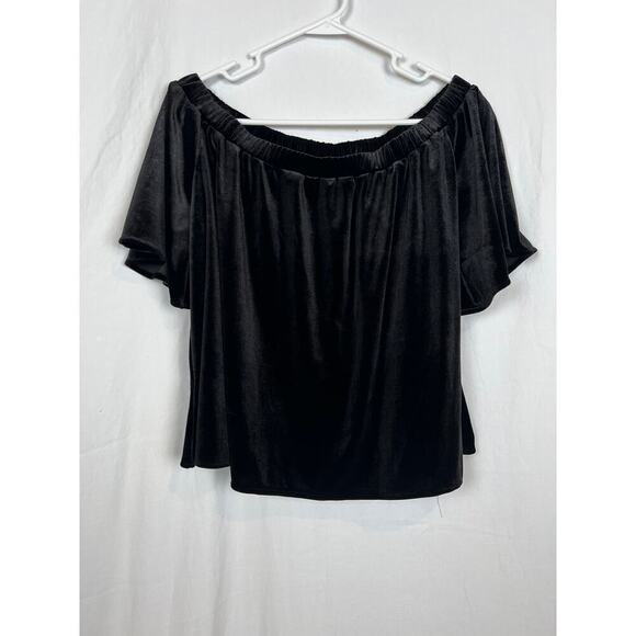 Sunday in Brooklyn Anthropology Soft Velvet Off The Shoulder Black Top Women's S - Picture 1 of 7